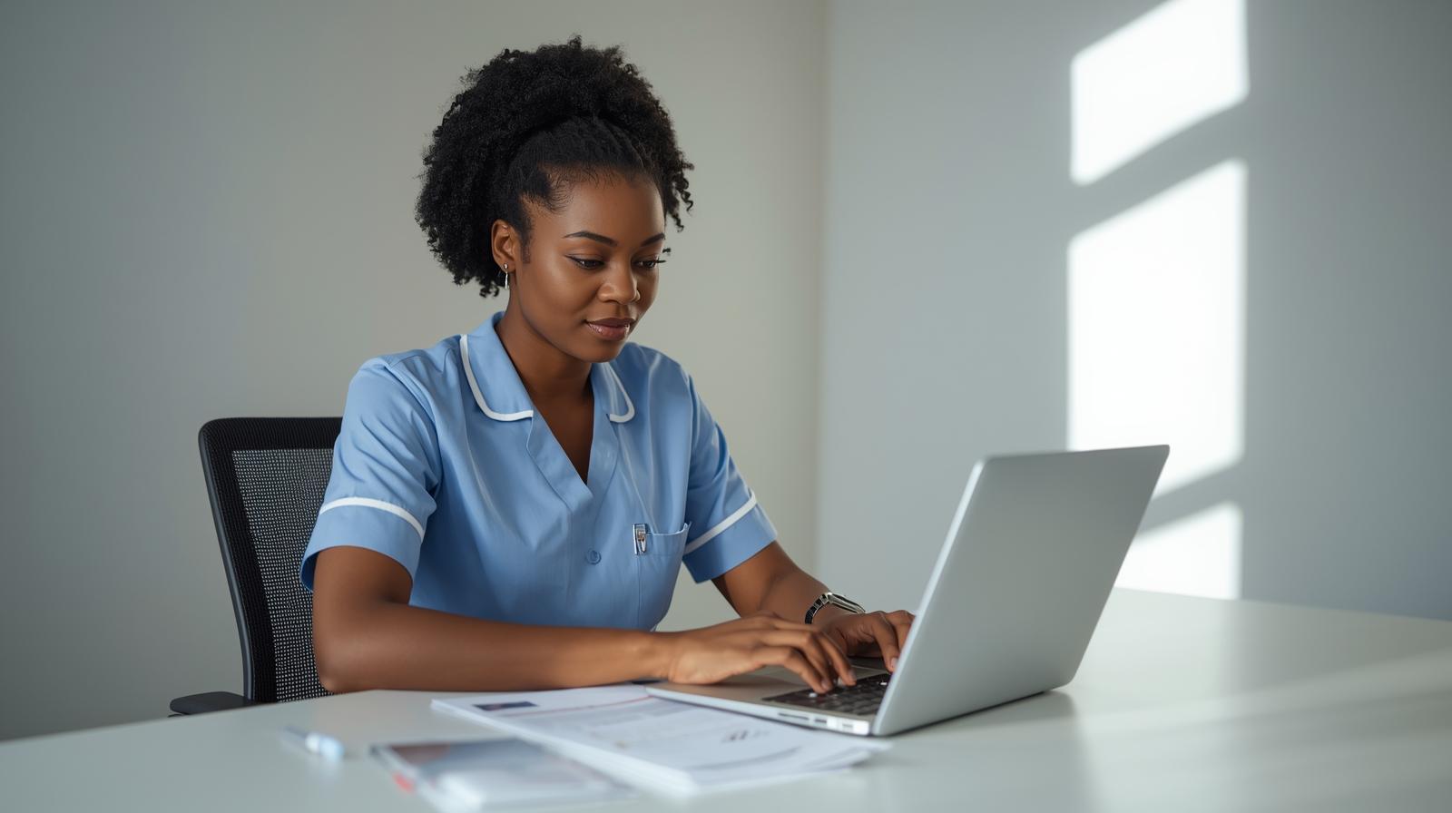 A nurse preparing her NMC registration paperwork